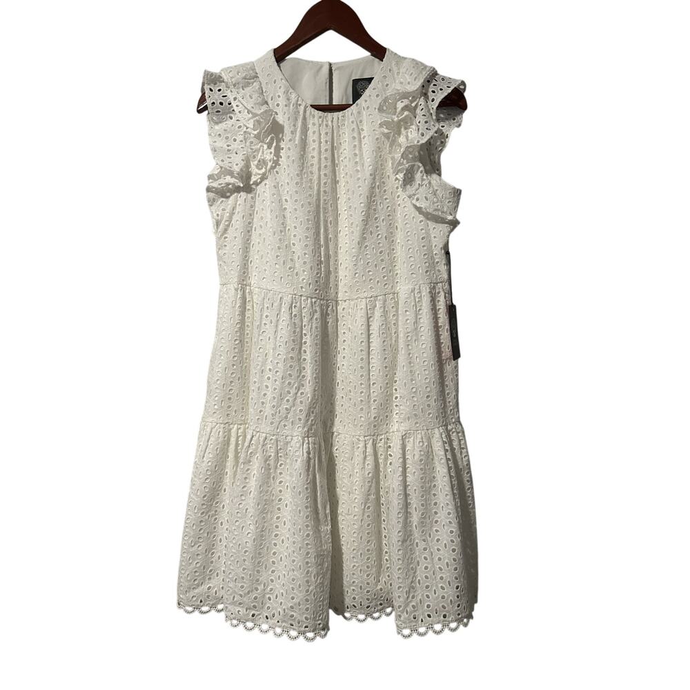 Vince Camuto Feminine White Ruffle Detail Cotton Eyelet Dress Cottage NWT Size 6